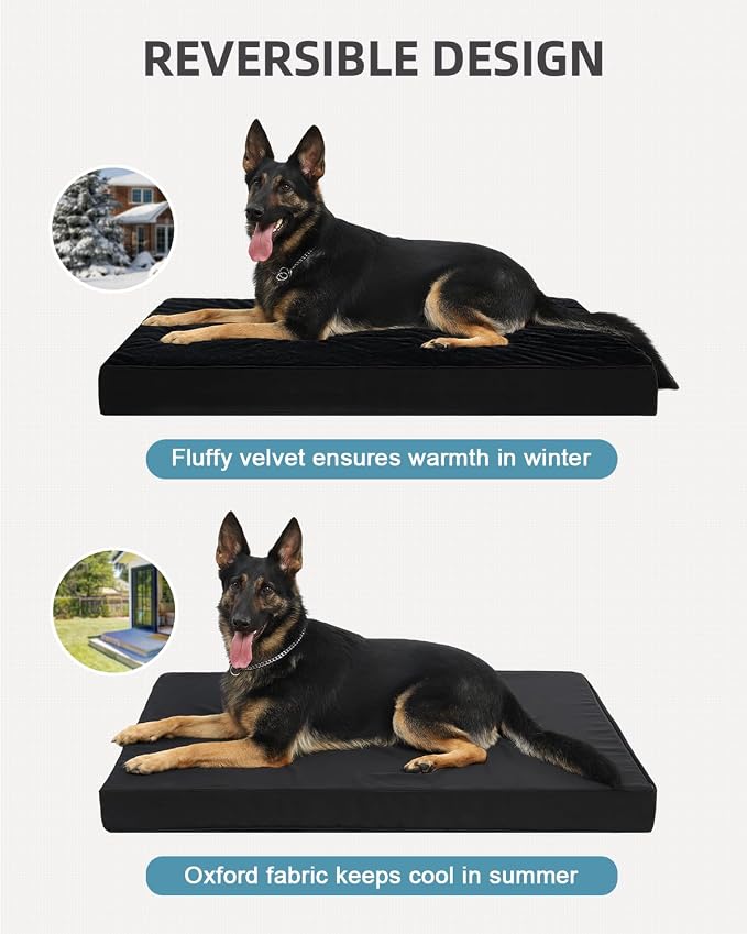 KSIIA Orthopedic Dog Bed for Extra Large Dogs with Waterproof, Black, 47x29 | Deluxe Soft Plush Dog Crate Bed, Washable Pet Mat with Removable Cover & Egg Crate Foam for Extra Large Dogs Sleeping