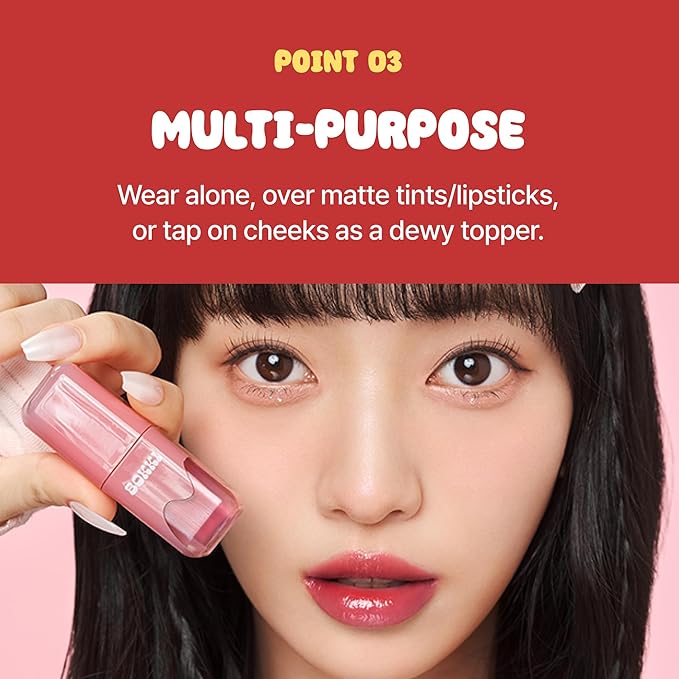 BLACK ROUGE Glow Bokki Tint, GB12 Honey Soy – Korean Lip Tint Inspired by Tteokbokki, Non-Sticky Long-Lasting Lip Stain with Glossy Finish, Cute Stickers – Original Red, Rose, Soy