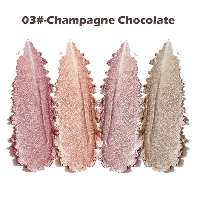 Nude Eyeshadow Palette 4 Colors, Champagne Chocolate Shimmer Matte Nude Eye Shadow Quad, Smooth Long-Lasting Highly Pigmented Formula, Easy for Beginners, Ideal for Daily Soft Glam Makeup, 3#