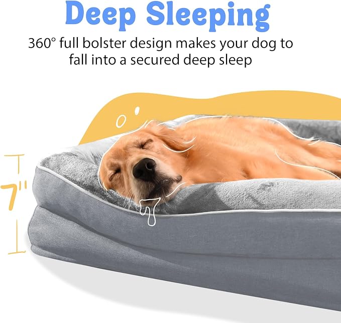 Orthopedic Waterproof Dog Bed for Medium and Large Dogs | Egg Crate Foam, 4-Sided Bolster Support, Waterproof Liner, Non-Slip Bottom, Removable Bolster Cover, 36 x 27 Inch