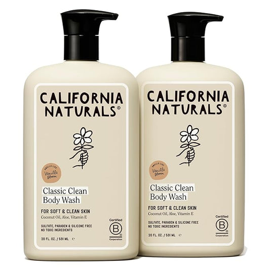 California Naturals Classic Clean Vanilla Bloom Body Wash 2-Pack, Daily Cleansing Body Wash for Soft Healthy Skin, Naturally Scented, Vegan, Cruelty, Paraben & Sulfate Free, 20 oz