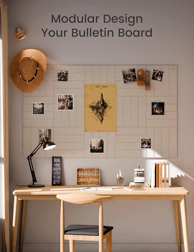 Fluxynara 48" x 36" Large Felt Bulletin Board, Oatmeal | 12 Pack Cork Board Alternative with 60 Safe Adhesive Tabs, Pin Boards for Wall Decor, Home, Office, Classroom,Dorm