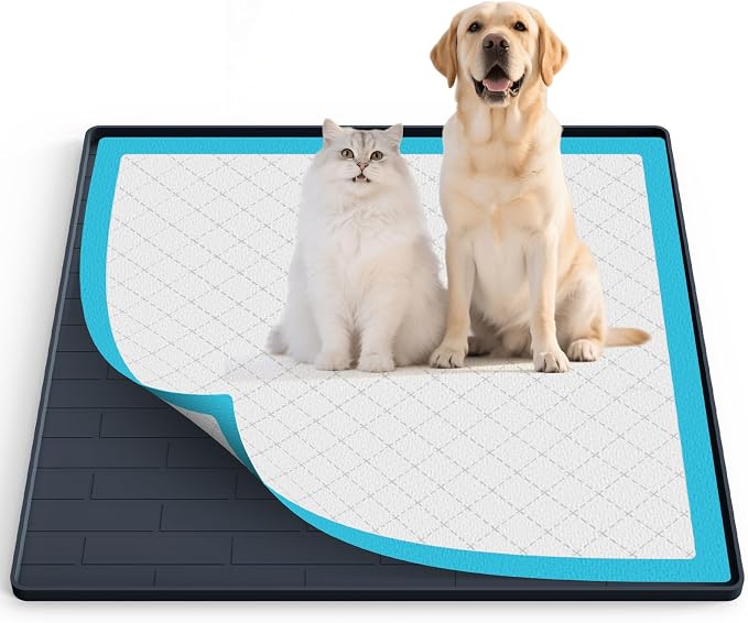 Pee Pad Tray Holder for Dogs,Non-Slip Silicone Dog Puppy Pad Holder,24 x 24 Square Puppy Potty Training Pads,No Spill Raised Lip High Edge,Portable, Leak-Proof Mat Trays for Indoor Floor Protection