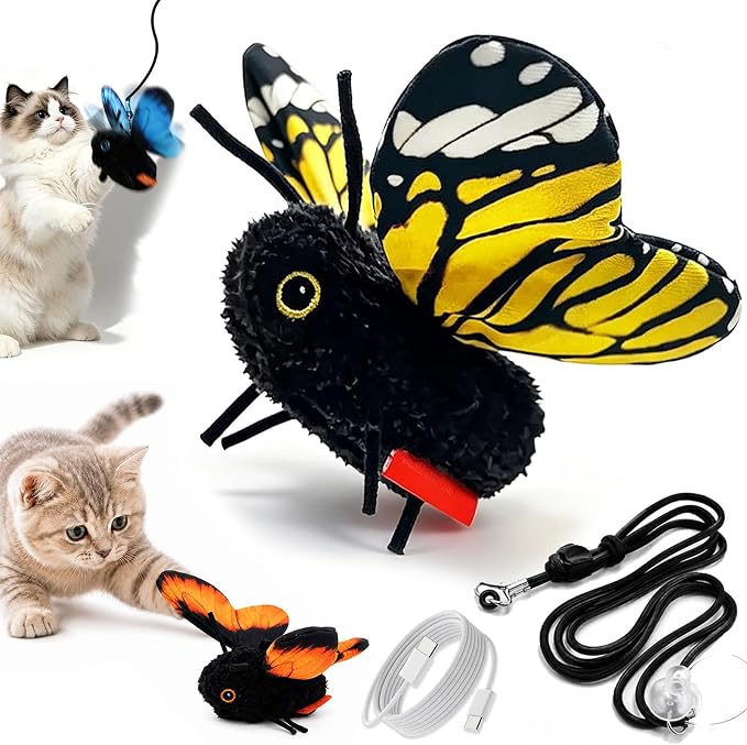 Smart Sensing Flapping Butterfly Toy Interactive Cat, Automatic Motion Sensor Cat Toy for Indoor, Realistic Flying Butterfly Pet Toy for Kittens Boredom Relief Exercise & Interactive Play (Gold)
