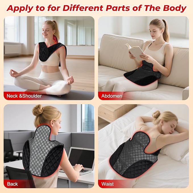 Cholas Red Light Therapy for Shoulder Back Neck, 3-in-1 Near Infrared Red Light Therapy for Body, 660nm and 850nm Wearable Red Light Pad with 3 Light Modes, 5 Brightness, 9 Timer for Office Home Use