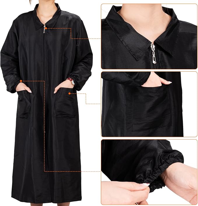 Noverlife Professional Full Coverage Long Sleeve Grooming Smock Collection | Anti-static Splash Proof Knee-Length Workwear for Pet Groomer Hair Stylist Gardener, Hair Resistant Protective Gown Shop Coat