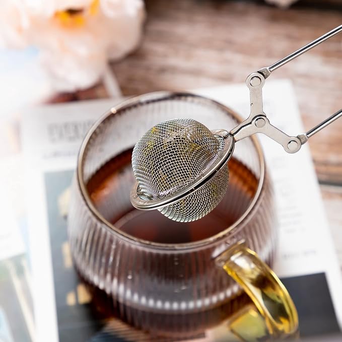 Yinder 36 Pcs Snap Tea Infuser Steeper Strainers for Loose Tea Filter Holder Tong Pincer Steeper Metal Stainless Steel Mesh Ball with Handle Reusable