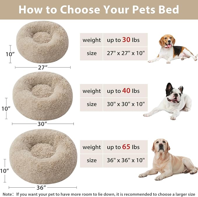 WNPETHOME Large Round Calming Dog Bed Cat Bed for Comfy Sleep | Large Cute Washable Puppy & Cat Bed with Fluffy Plush, Faux Fur Anti Anxiety Pet Bed Donut Cuddler (45x45x10 Inch, Brown)