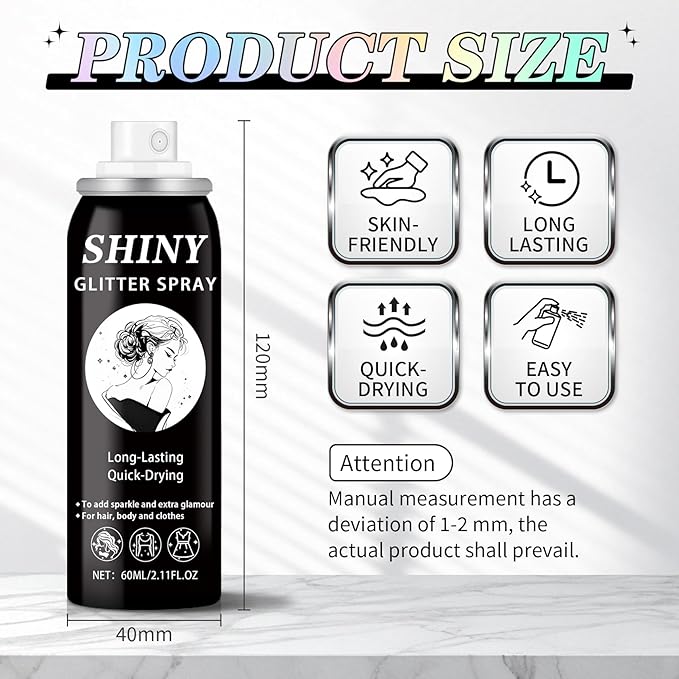 AWCCXMYM Body Glitter Spray Sparkle Hair Glitter Long Lasting and Quick-Drying Face Glitter Spray for Hair and Body,Halloween Christmas Festival Accessories Makeup Prom (2.11 Fl Oz)