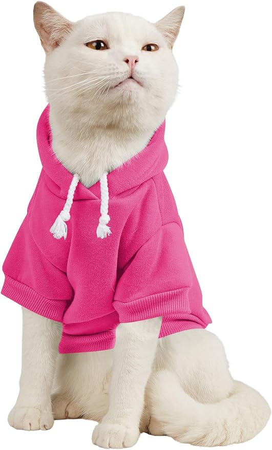 Basic Dog Hoodie Sweatshirt Puppy Sweater Warm Cat Costumes Pet Clothes for Chihuahua Puppy Kitten Small Medium Dogs Hot Pink X-Small