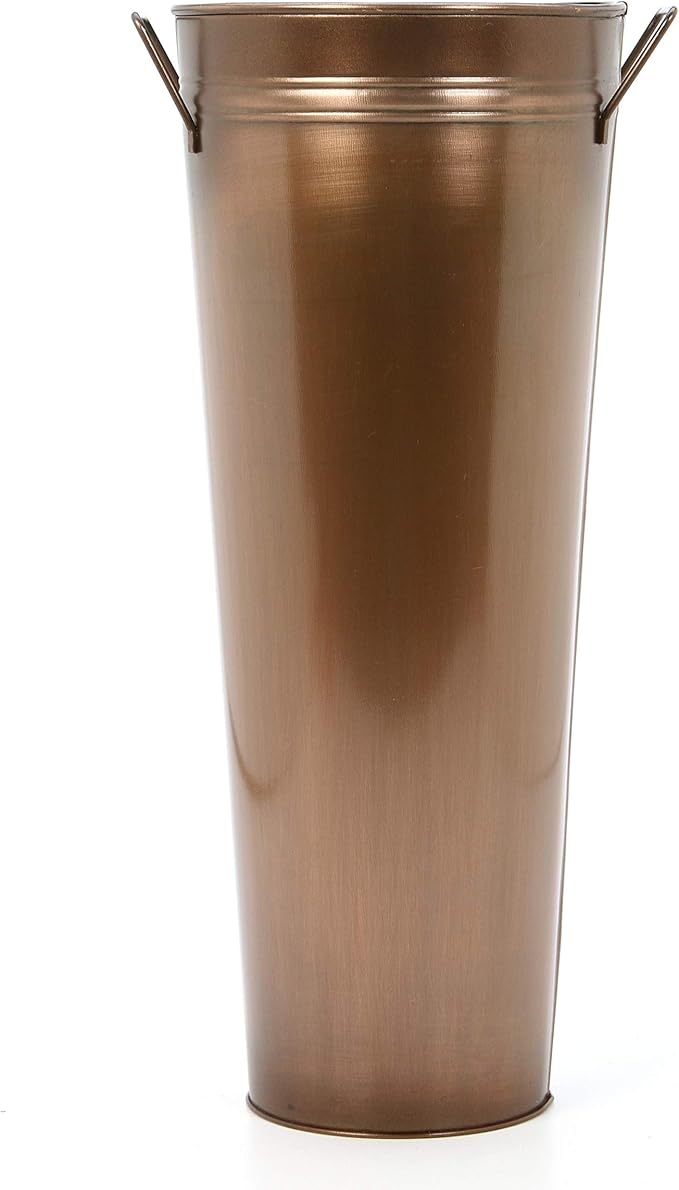 Hosley Antique Bronze French Bucket Vase with Handles 6" Dia x 15" H, Perfect for Weddings, Parties, Country Picnics, Floral Arrangements, Tableware Storage, or Candle Gardens - Rustic Farmhouse Décor