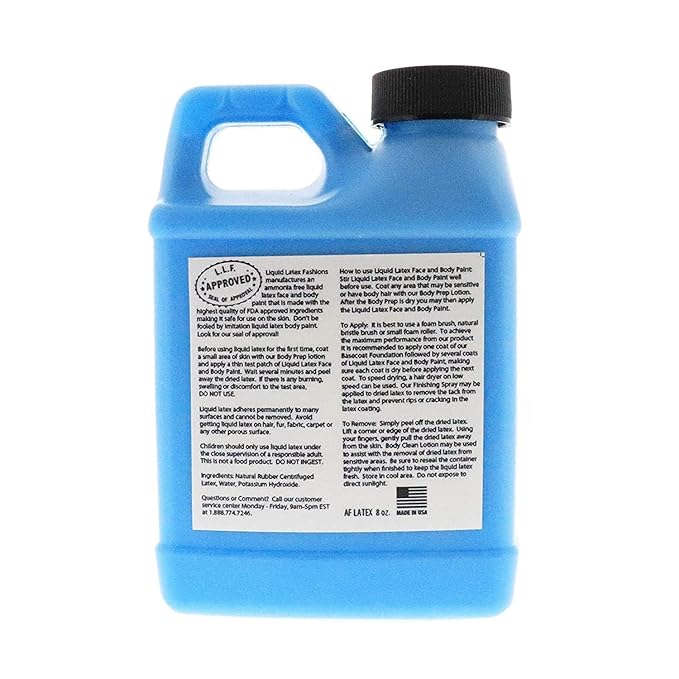Neon Blue 8 oz - Liquid Latex Face and Body Paint, UV Black light Reactive, Ammonia Free, for Kids and Adults, Ideal for Artwork and Cosplay