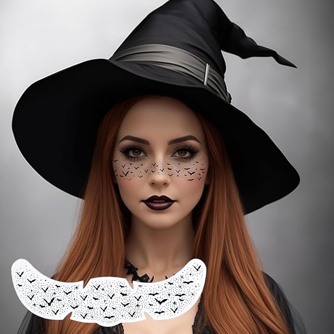 Halloween Freckles Face Stickers, Black Bat Freckles Temporary Tattoos Sticker - Waterproof Fake Tattoos for Adults & Kids, Gothic Party Costume Makeup Accessories for Halloween, Cosplay, Festival