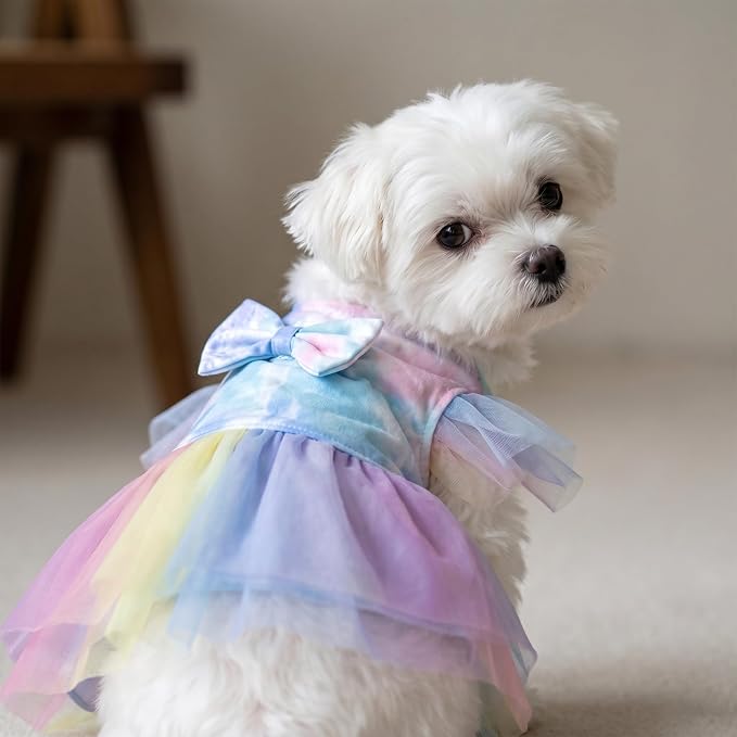 2 Pack Dog Tie Dye Clothes for Small Dogs, Spring Summer Dog Dresses Tie Dye Dress Breathable Pet Doggie Apparel Stretchable Outfit, M Size