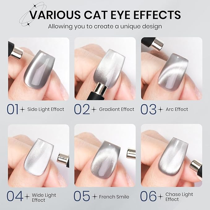 Silver Cat Eye Gel Nail Polish, Glitter Holographic Gel Polish with Magnet Moonlight Jelly Glass Magnetic Gel Polish Soak Off U V Gel Salon DIY at Home,15ml/ 0.5 OZ