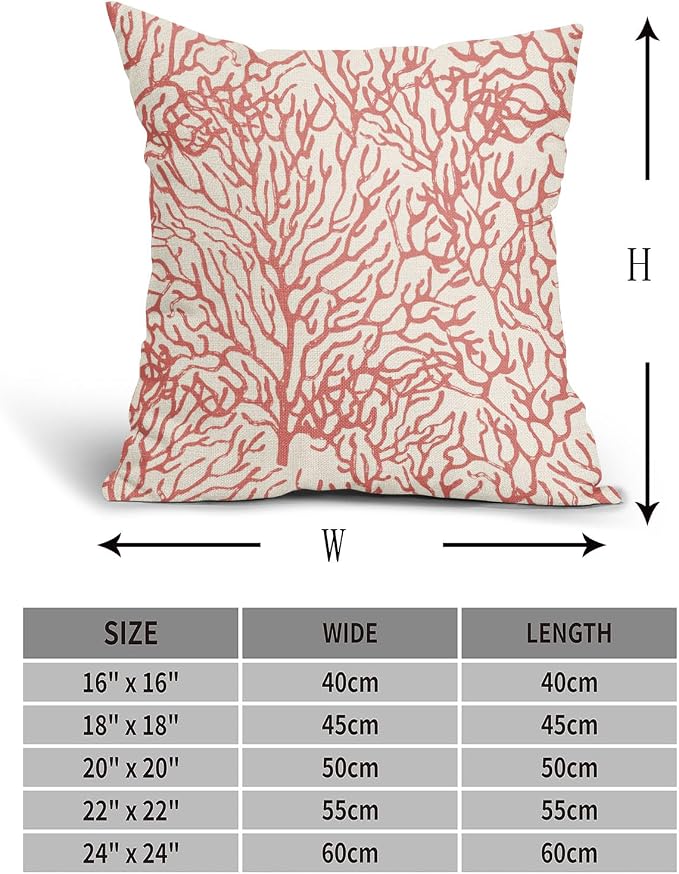 Nautical Coastal Pillow Covers 16x16 Inch Set of 2 Summer Ocean Beach Coral Orange Decorative Pillow Cases Outdoor Linen Cushion Cover Farmhouse Decor for Bedroom Home Sofa Couch Bed