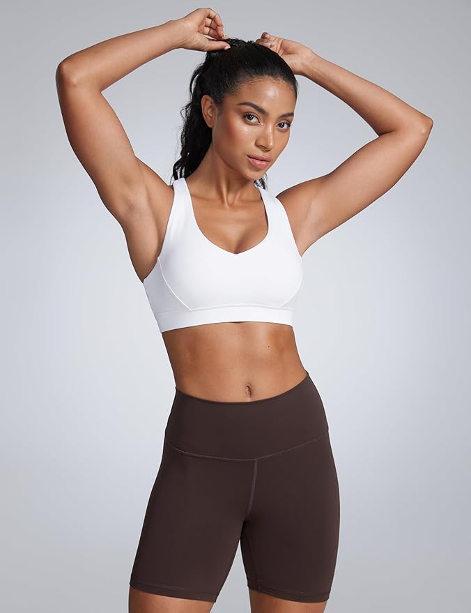 CRZ YOGA Butterbreeze Criss Cross Back Sports Bras for Women - V Neck Adjustable Straps Padded Workout Training Crop Top