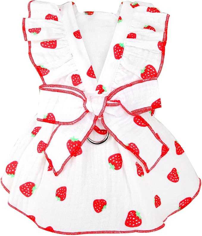 Dog Dresses for Small Dogs Girl Female Clothes Cat Clothes Cat Dress Cute Cotton Extra Summer Bow Decor Printed Strawberry Dog Birthday Outfit Small Puppy Clothes White XL