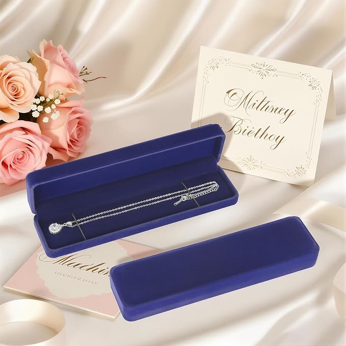 KUKUVR 2 Pcs Velvet Necklace Gift Box, Long Jewelry Storage Holder Case for Chain Pendant Bracelet Engagement Birthday Anniversary (Blue)