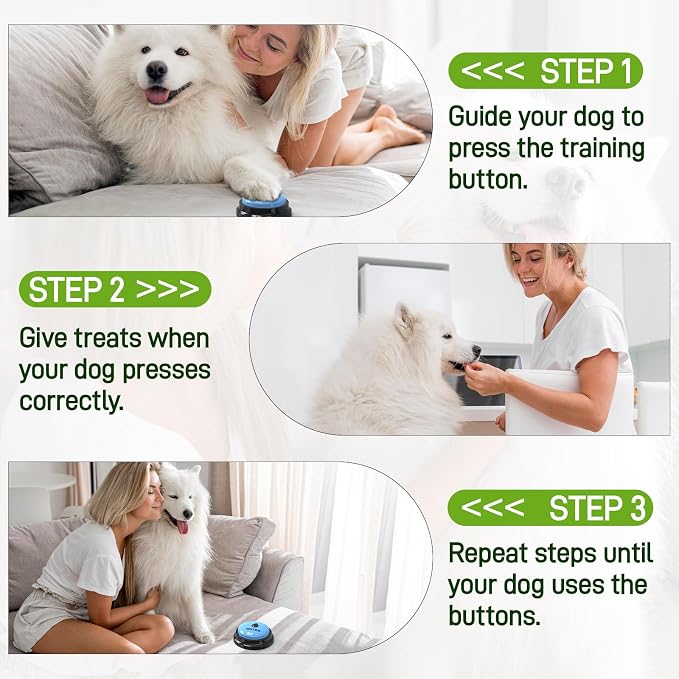 Dog Buttons for Communication, 8 Pack Recordable Talking Buttons for Dog Training with 30 Seconds Voice Recording | Includes Non-Slip Mat & Dog Bath Brush Present Set
