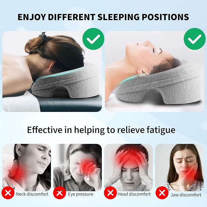 VVB Face Down Pillow for Massage Table, Massage Headrest for Bed, Stomach Sleeping Pillow with Face Cradle Pad, BBL Pillows After Post Eye Surgery Recovery, Massage Pillow with Removable Cover Grey