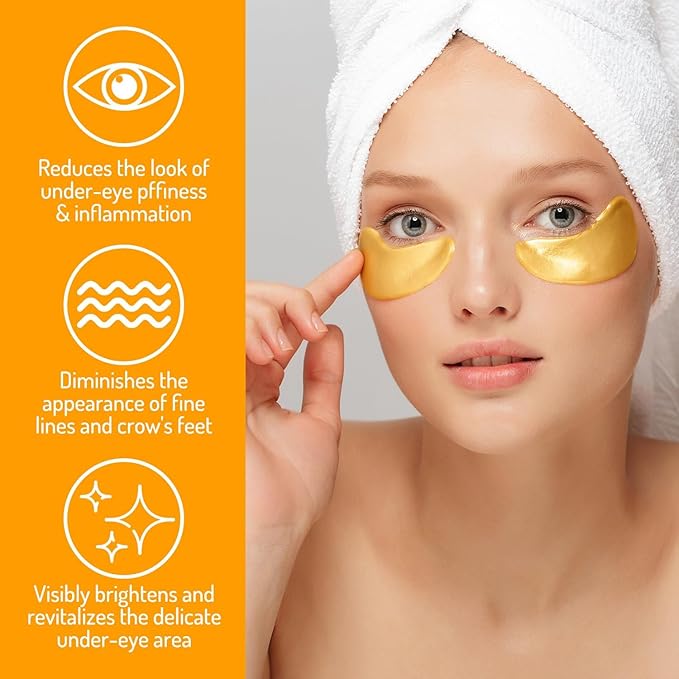 Eye Patches for Dark Circles and Puffiness with Retinol, Collagen, Vitamin C, Hyaluronic Acid - 60pcs Anti Aging Under Eye Masks for Undereye Brightening, Hydrating, Anti-Wrinkle & Cooling (Golden)