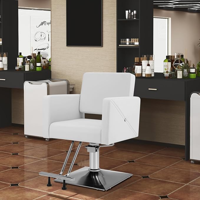 Artist hand White Salon Chair for Hair Stylist, Hydraulic Hair Salon Styling Chair with Back Cover, 360 Degree Swivel Barber Chair, Beauty Salon Equipment for Woman Man, Max Load 330 Lbs