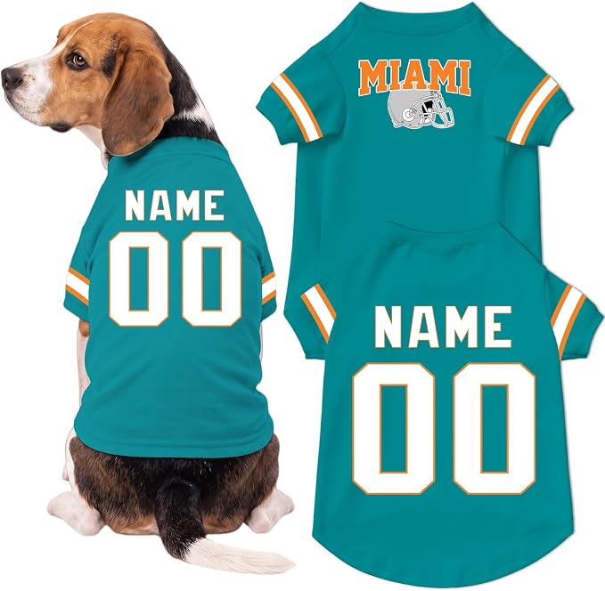 Miami Dog Clothes Personalized Pet Jersey T-Shirt Custom Name Number