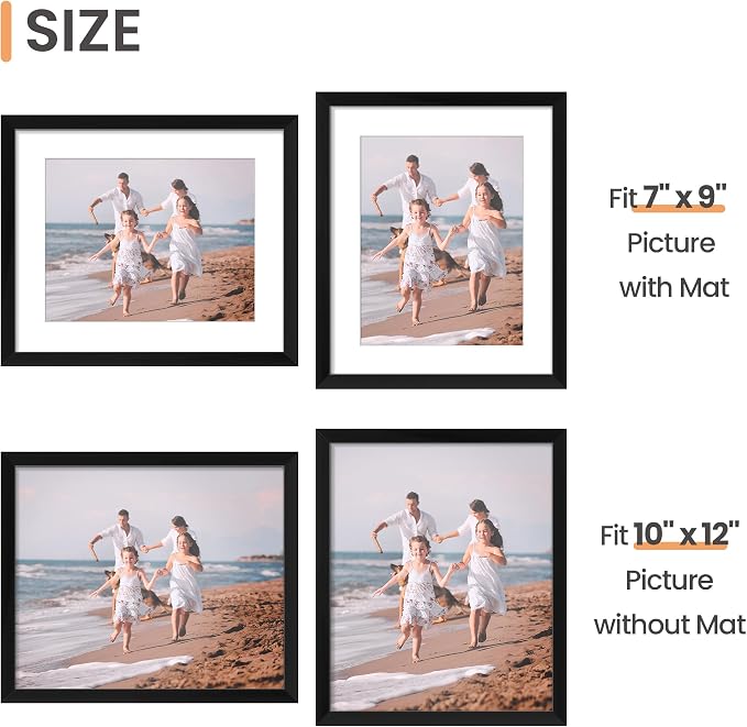 upsimples 10x12 Picture Frame, Gallery Wall Frames Set of 5, Black | Photo Frame Collage Wall Decor, 7x9 Picture Frame with Mat for Family, Baby, Hallway, Christmas