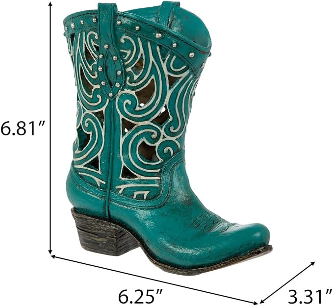 Hobby Lobby Boot Vase, Turquoise, 6.81" H x 6.25" W x 3.31" D Set of 2 | Centerpiece Weddings Baby Shower Party, Home Office Decor, Faux Floral Vase