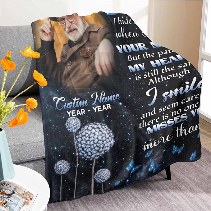 Custom Memorial Blanket with Photo - Sympathy Gift for Loss of Loved One | Personalized Sympathy Blanket for Loss of Dad Mom Memory of Loved One Gifts, Made in USA