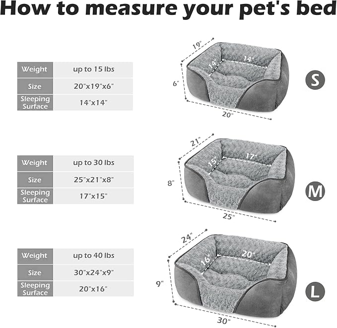 Small Dog Bed Rectangle Washable Orthopedic Soft Calming Sleeping Durable Pet Cuddler with Anti-Slip Bottom