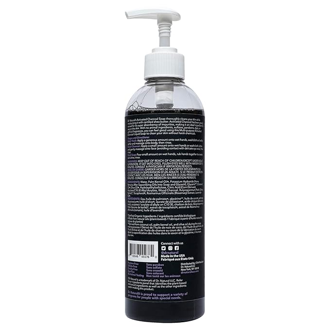 Dr. Natural Activated Charcoal Liquid Soap - Anti Acne and Blemishes - Deep Cleansing Body Wash - Gentle Body Soap for Clear Skin - Lavender - 16 oz (Pack of 2)