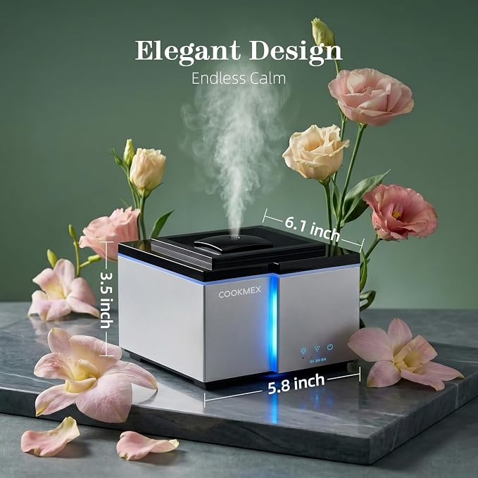 All Day Long-Lasting Aromatherapy, 500ML Large Aromatherapy Diffuser: Ultrasonic Cool Mist Humidifier, Remote Control, 7 Color Lights, Timer, Auto-Off for Home/Bedroom/Yoga (Silver)