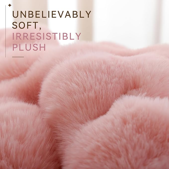 Faux Rabbit Fur Throw for Couch - Blush Pink Bubble Blanket 50"x60" | Fluffy Plush Fuzzy Throw for Sofa & Bed, Super Soft Cozy Comfrt Blanket, Luxury Aesthetic Pink Decor Gift for Women