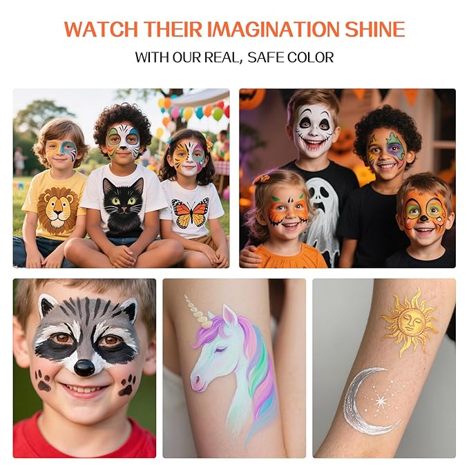 Face Paint Body Paint Kit for Kids Adults-Washable 18 Colors Face Painting Kit with 10 Brushes, Non-Toxic, Skin Safe, Water-Activated for Halloween Makeup Cosplay Costume Party