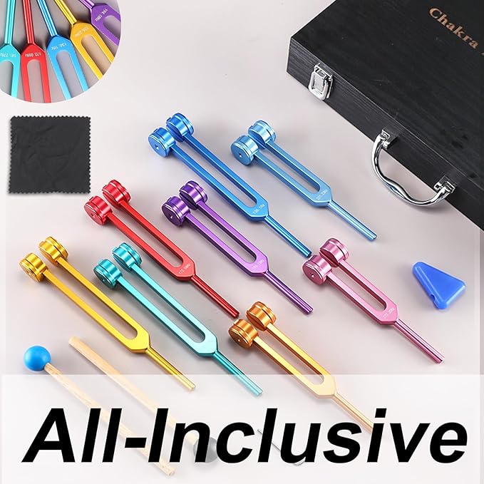 Chakra Tuning Forks Set with Hammer - 7 Chakra and 1 Soul Purpose Weighted Tuning Forks for Healing, Sound Therapy & Meditation,DNA Repair,Energy Cleansing in Exquisite Aluminum Gift Box