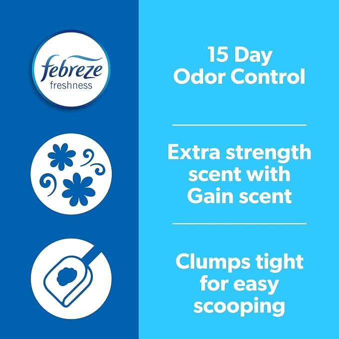 Fresh Step Odor Shield Multi Cat Clumping Cat Litter with Febreze Freshness in Gain Scent, Low Dust, Odor Control with Ammonia Block Tech, Compatible in Automatic Litter Boxes, 14 lb. (Pack of 2)