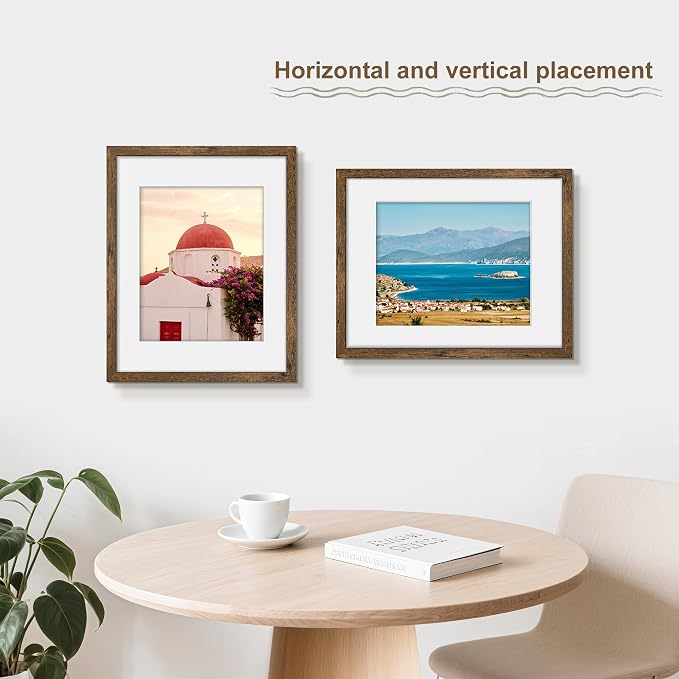 11x14 Picture Frame Set of 6, Wall or Tabletop Display, Rustic Brown | Display Pictures 8x10 with Mat or 11x14 without Mat,Horizontal or Vertical,Gallery Wall Frame Set,Wedding Birthday Gifts