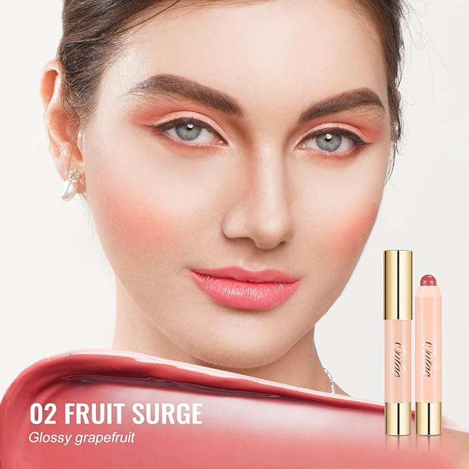 Oulac Pink Lipstick - Lipstain and Blush Duo, Tinted Lip Balm, Moisturising and Nourishing, Glossy Finish, Vegan, Fruit Surge(02)
