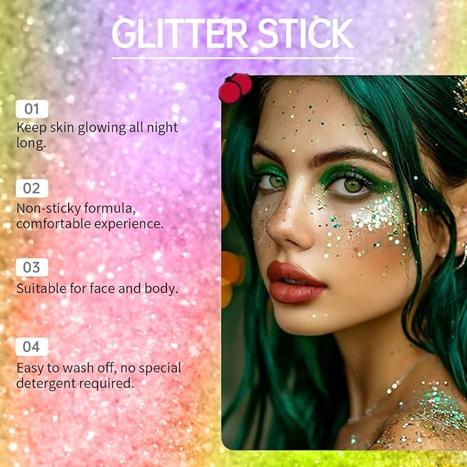 Body Glitter, Sequins Hair Glitter Face Paints, Holographic Neon Outfit Singer Concert Music Rave Festival Accessories Body Glitter Gel（Green）
