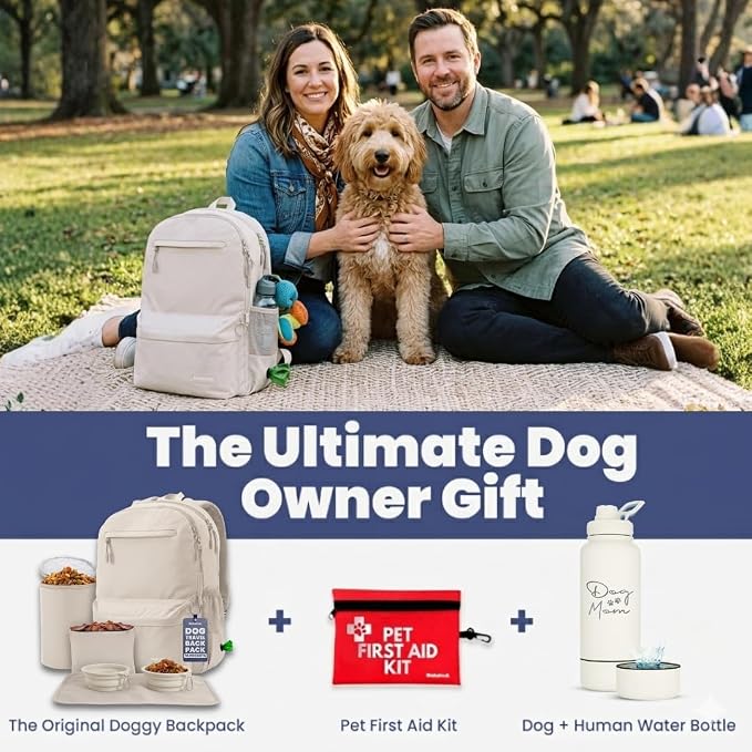 Rubyloo Dog Travel Backpack for Supplies - Dog Diaper Bag with Travel Bowls
