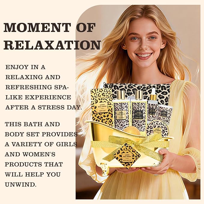 Spa Kit Gifts Basket for Women, Honey & Almond Bath & Body Gift Basket, Body Skin Care Set, Self Care Pampering Kit, Travel Multi Cosmetic Bag, Home Spa, Birthday, Mother Day, Bridal Shower