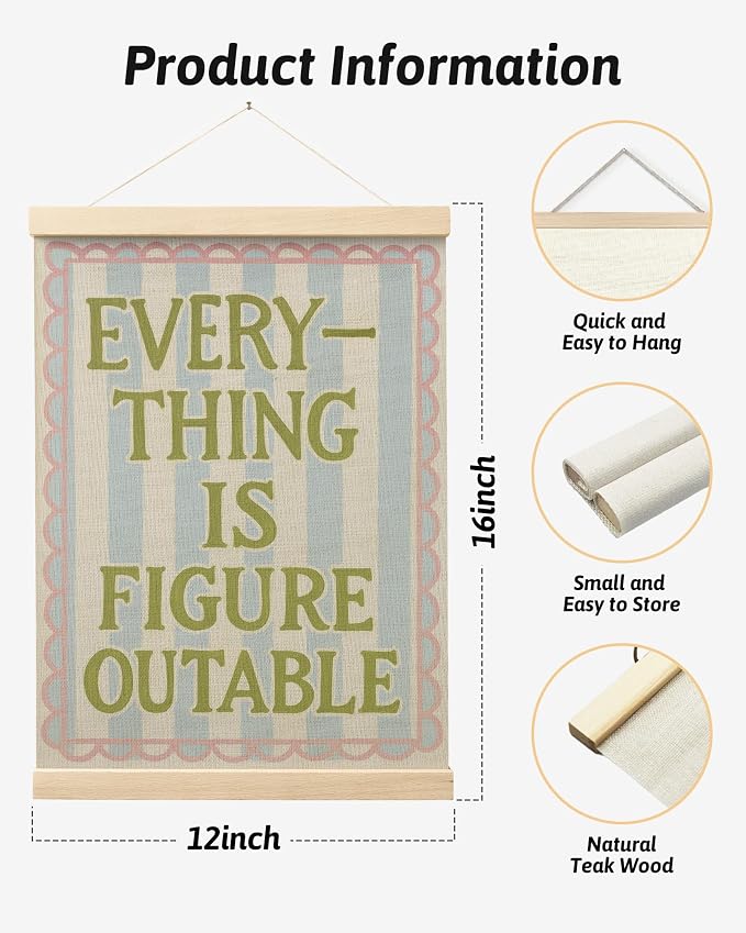 FGFK Everything Is Figureoutable Wall Art Poster Hanger Frame, Motivational Office Decor, Dopamine Positive Affirmations Canvas Prints Framed Wall Decor for Girls Bedroom College Dorm, 12x16 Inch