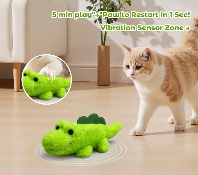 Interactive Cat Toys for Indoor Cats – Auto Moving Alligator with 360° Random Movement & Tail Wagging, Rechargeable Cat Exercise Toy with Catnip, Self-Play Fun for Bored Adult Cats-Plush
