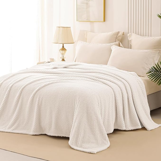 Whale Flotilla Soft Fleece King Size Bed Blanket, Ivory | 90x104 Inch, Suitable for Bed, Fluffy Fuzzy Jacquard Blankets for All Season, Lightweight and Cozy