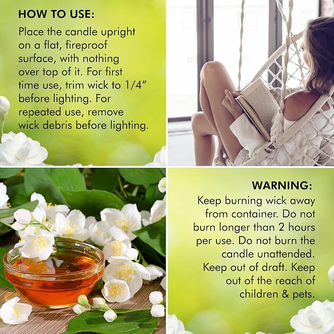 Nabila K – Jasmine & Honey - Soy-Based Candle - Jasmine, Ylang-ylang, Gardenia, Tuberose, and Honeysuckle, Honey - Hand-Poured - Cotton Wick - Aromatherapy - Essential Oils - Made in USA - 3 oz