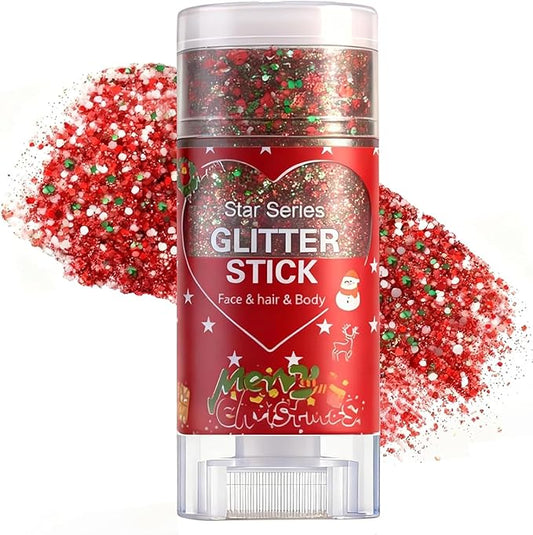Red Green and White Body Glitter Stick, Christmas Hair Glitter for Kids,Xmas Party Festivel Accessories Outfits for Women Face Glitters Makeup, Long Lasting Chunky Sequins Gel for Christmas (Red)