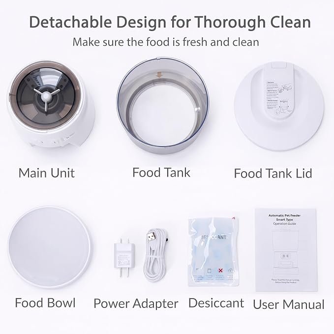Automatic Pet Feeder with App Control for Cats&Dogs | Dual Power Supply, 5G/2.4G WiFi, Desiccant Bag, Large Capacity, Precision Injection-Molded Construction