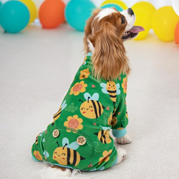 KYEESE Velvet Dog Pajamas for Small Dogs Soft Onesie Shirt, Little Bee | 4-Way Stretch, Lightweight & Breathable, Reduces Shedding, Gentle on Sensitive Skin, Recovery Support, Easy Potty Breaks